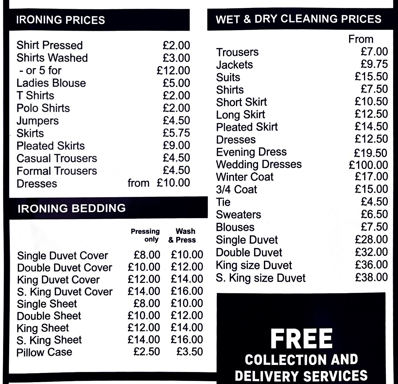 Pricing sheet 1